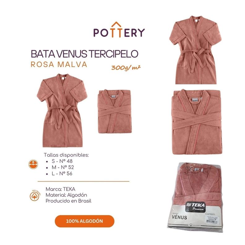 Bata Venus Rosa Malba Terciopelo S - 300g/m² - 100% Algodón-2