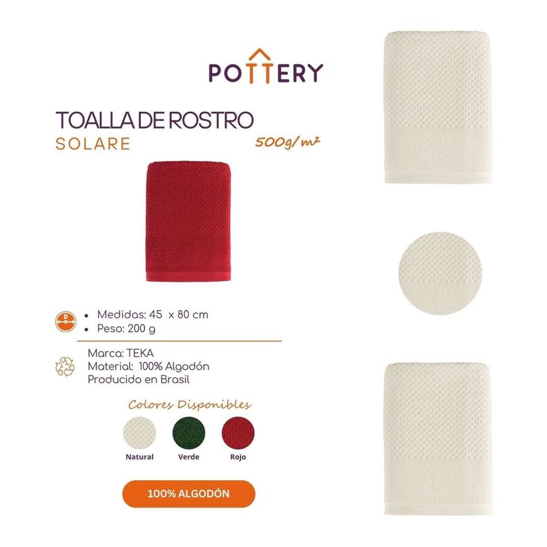 Toalla de Rostro Solare Verde - 100% Algodón - 500g/m² - Teka-2