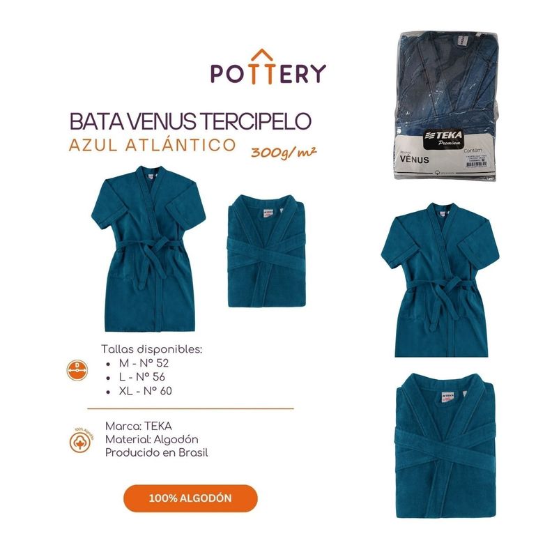 Bata Venus Azul Atlántico Terciopelo XL - 300g/m² - 100% Algodón-2