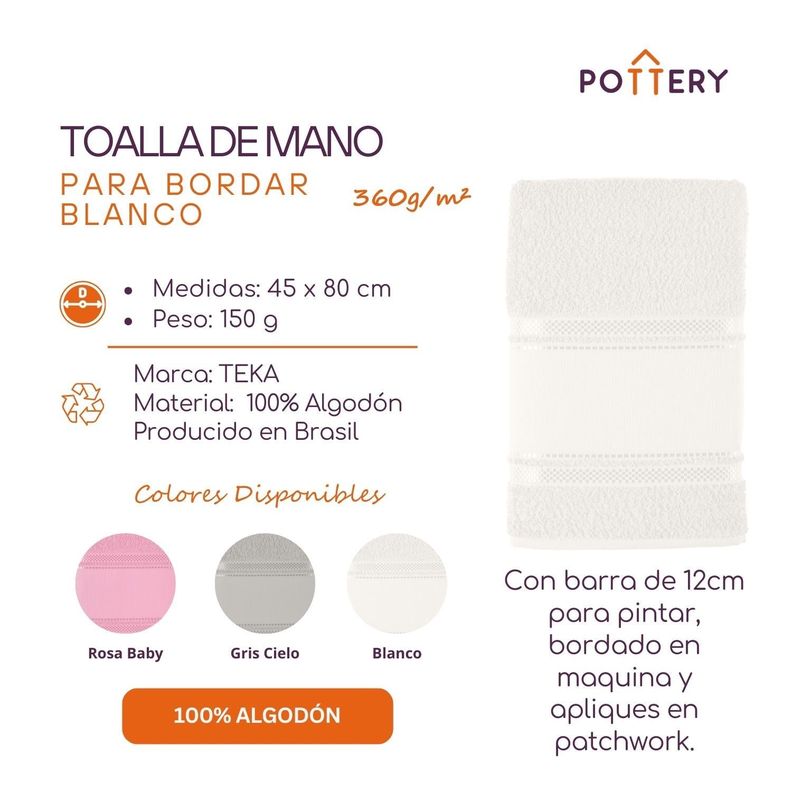 Toalla de Rostro para Pintar Blanco - 100% Algodón - 360g/m² - Teka-1