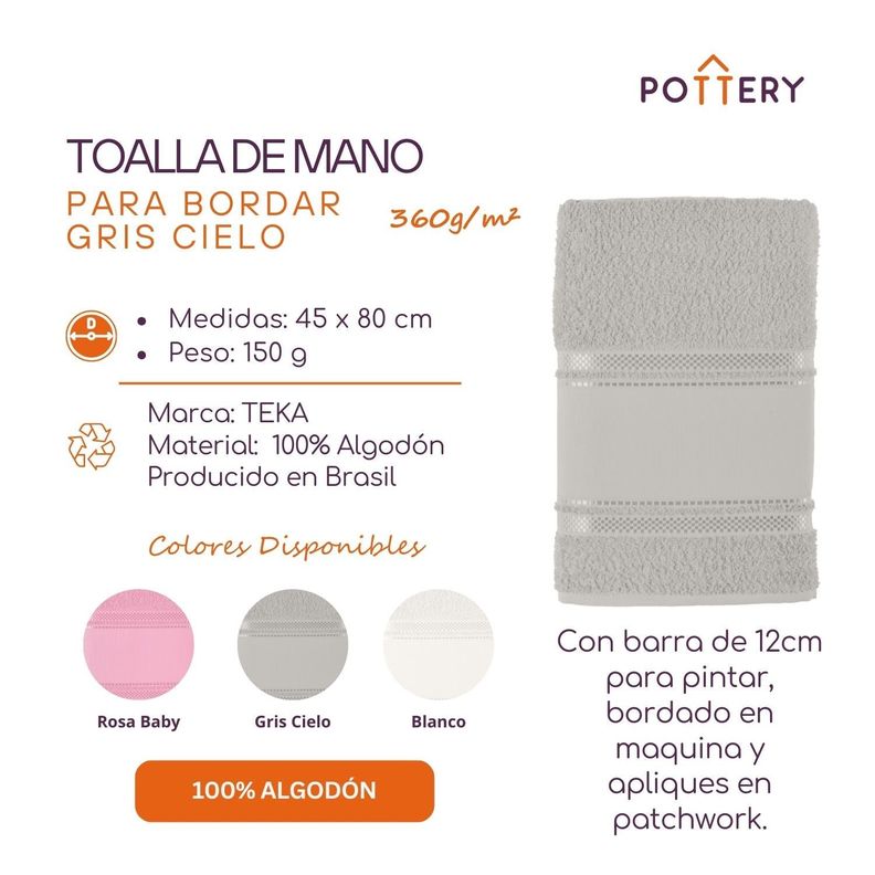 Toalla de Rostro para Pintar Gris Cielo - 100% Algodón - 360g/m² - Teka-2