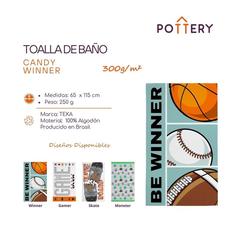 Toalla de Baño Candy Winner - 65 x 115cm - 300 g/m² - 100% Algodón - Teka-2