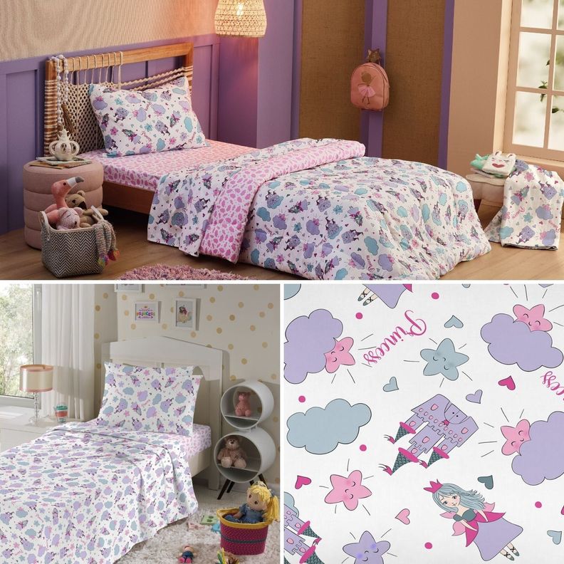 Juego de Sábana Kids Princesa 1 Plaza - 120 Hilos - 100% Algodón - Teka-1