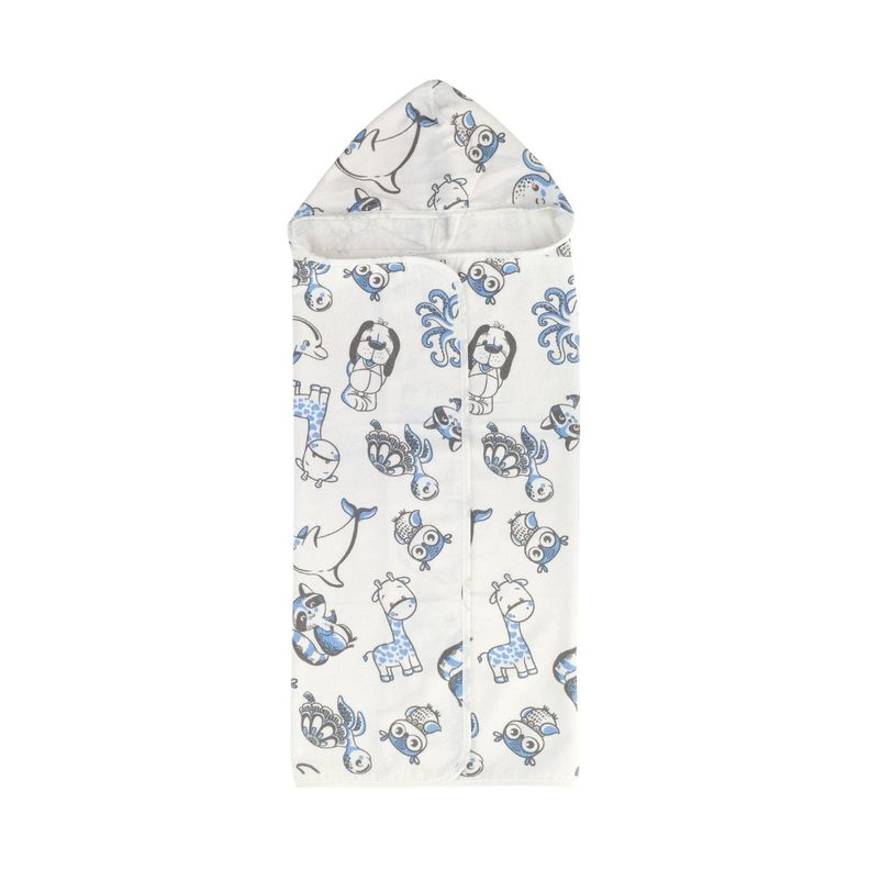 Toalla Capucha De Algodón Estampada Bichos Azules - 75 x 90cm - 300 g/m²-0