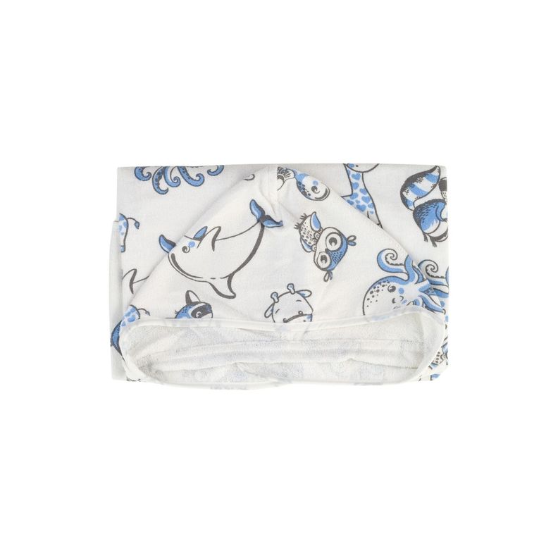Toalla Capucha De Algodón Estampada Bichos Azules - 75 x 90cm - 300 g/m²-1