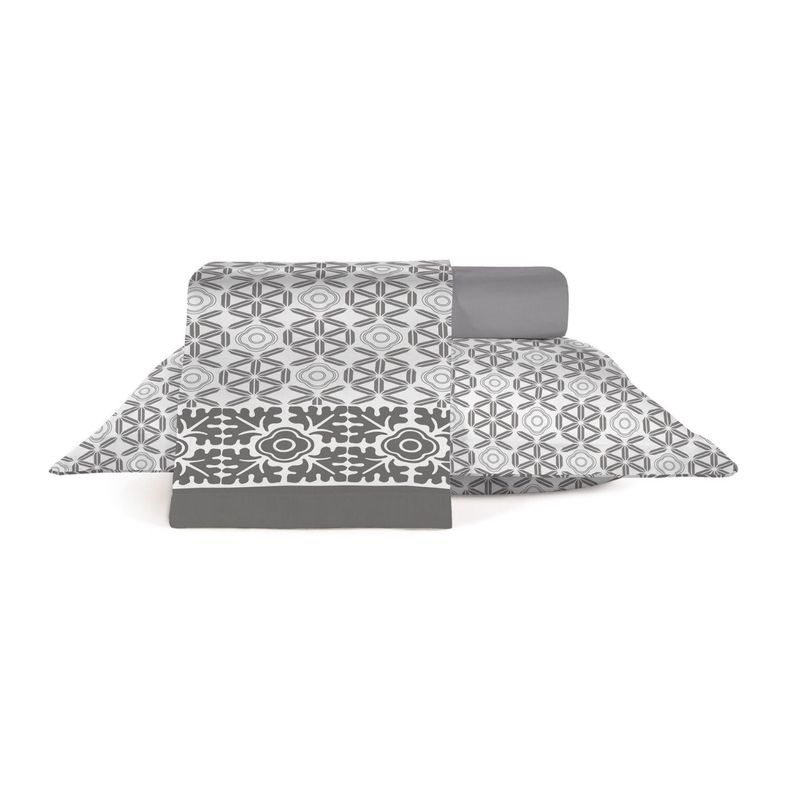 Juego de Sabanas 4 Piezas MOSAICO, 2 12 plazas - 180 hilos en 100% Algodon Gris Espejado Suave Plata
