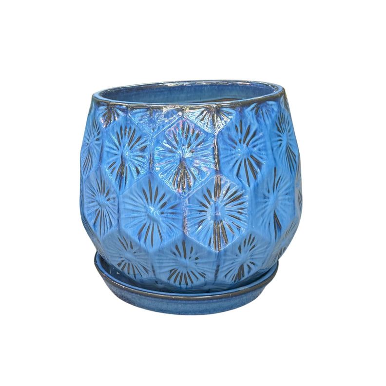 Maceta Patelle 38 Azul Egeo con plato