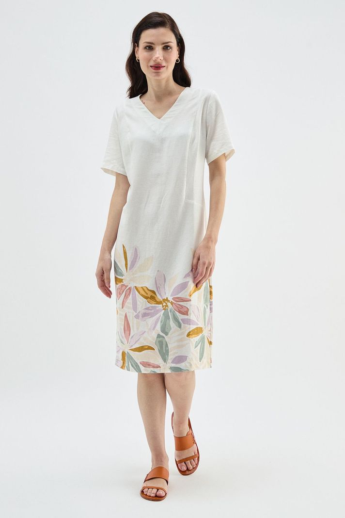 Vestido Lino Estampado Crudo Ma Griffe 13102224056105-0