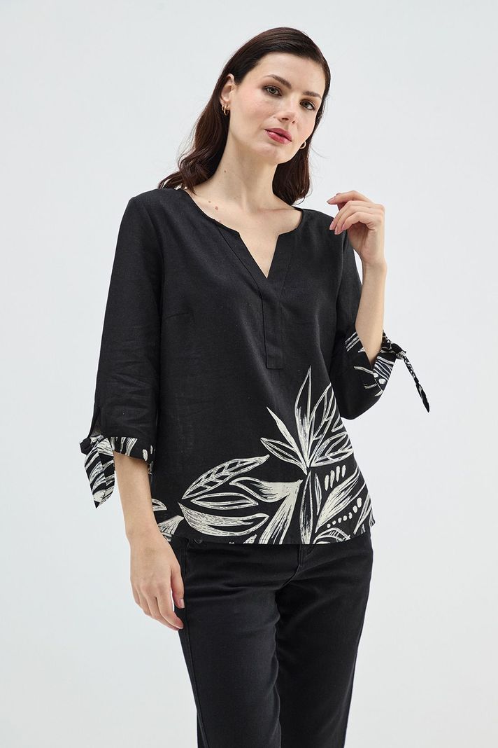 Blusa Lino Estampada En Basta Negro Ma Griffe 14102224068102-0