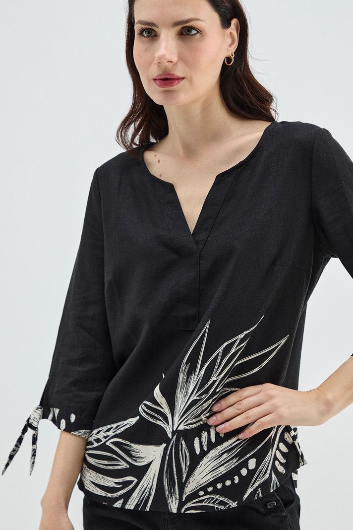 Blusa Lino Estampada En Basta Negro Ma Griffe 14102224068102-1