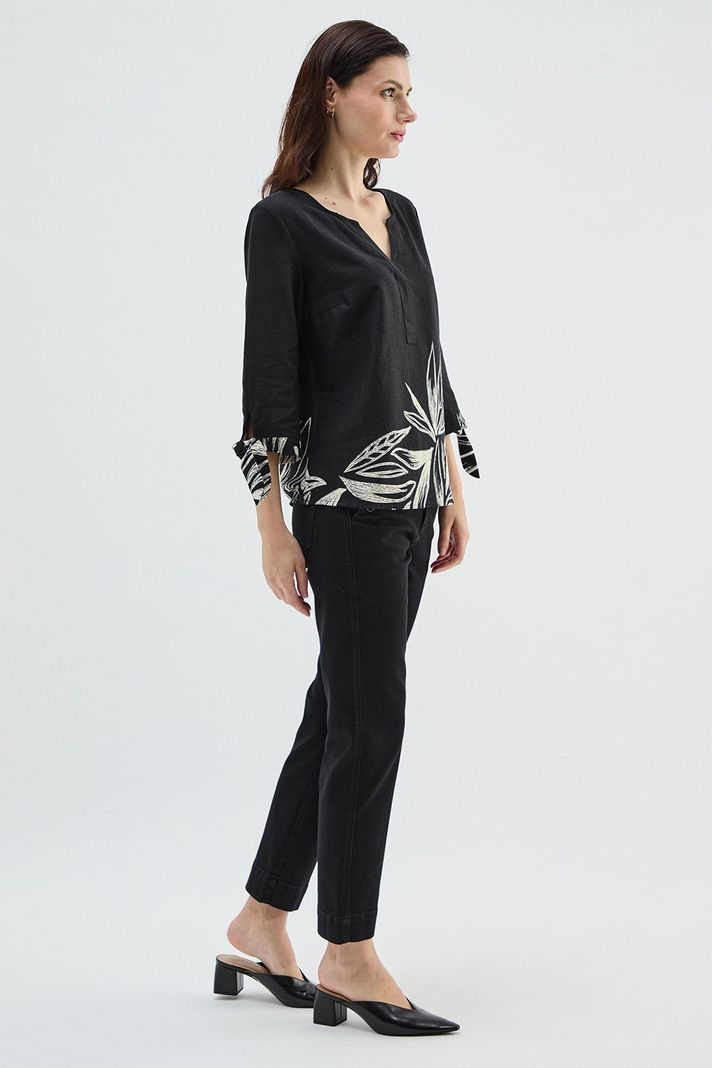 Blusa Lino Estampada En Basta Negro Ma Griffe 14102224068102-2
