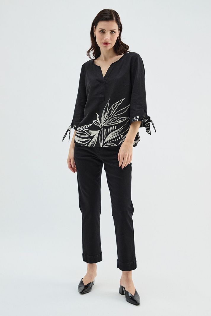 Blusa Lino Estampada En Basta Negro Ma Griffe 14102224068102-4