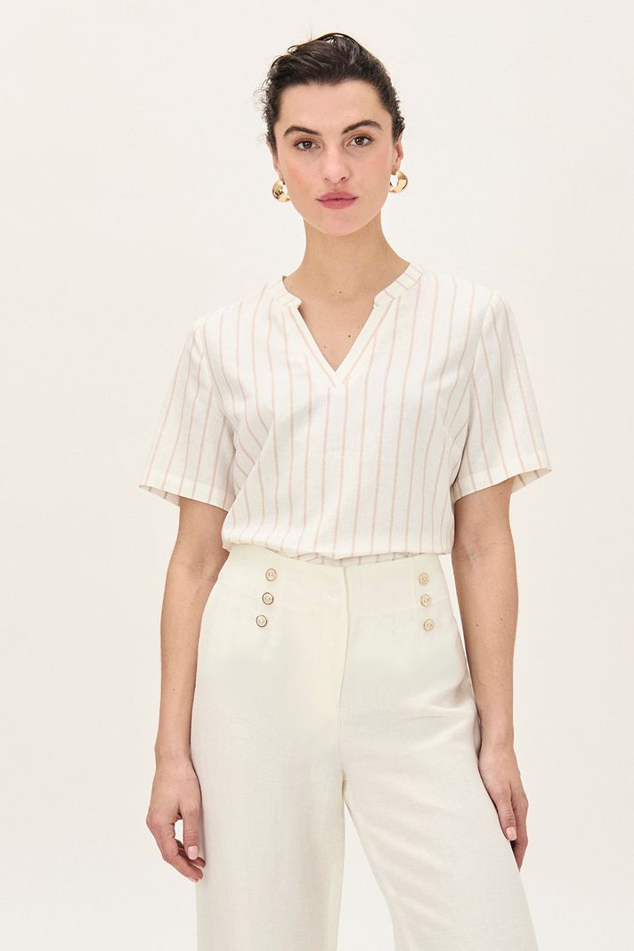 Blusa Lino Estampada Beige Ma Griffe 14102224064106-0