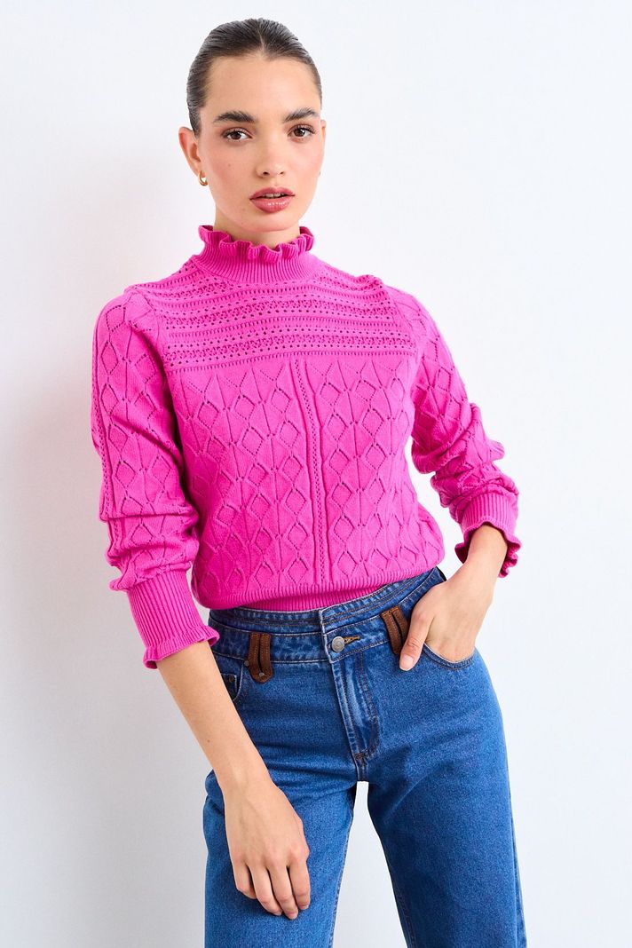 メル58163 Sweater Cuello Alto Ondulado Fucsia iO 18120126019116 iO | Paris.cl