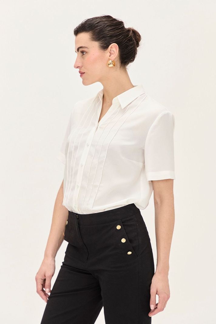 Blusa Camisera Pliegues Crudo Ma Griffe 14002224064105-1