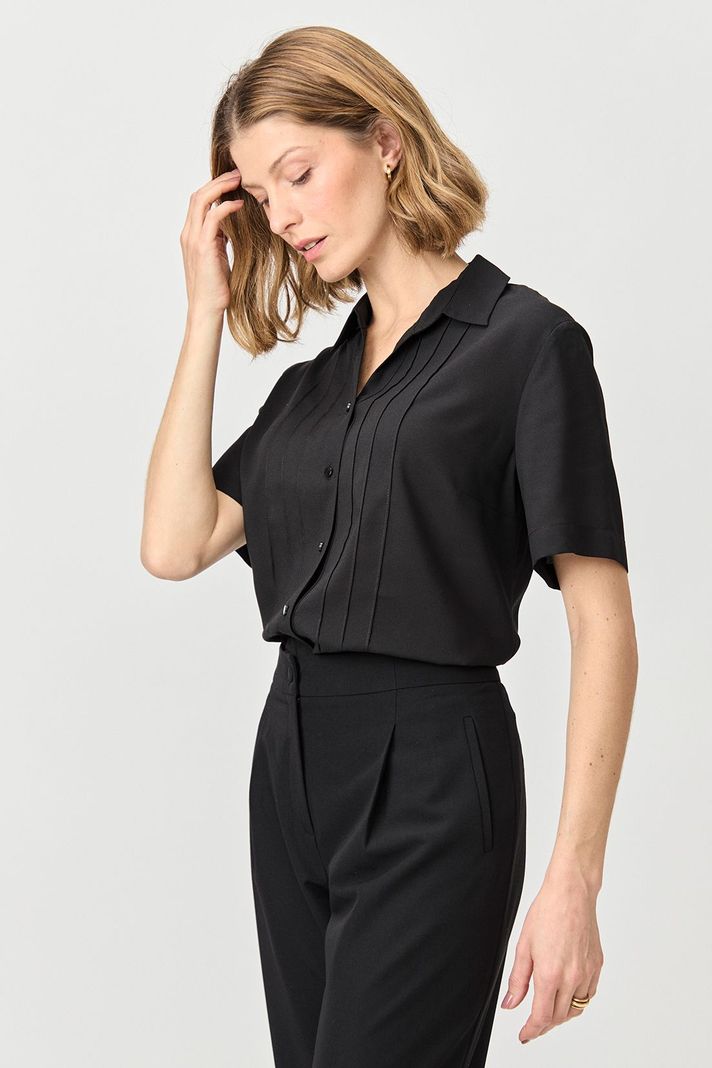 Blusa Camisera Pliegues Negro Ma Griffe 14002224064102-2