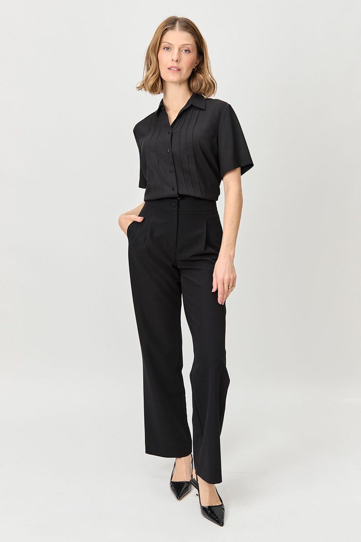 Blusa Camisera Pliegues Negro Ma Griffe 14002224064102-4