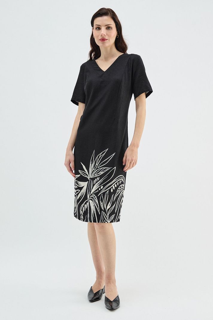 Vestido Lino Estampado Negro Ma Griffe 13102224056102-0