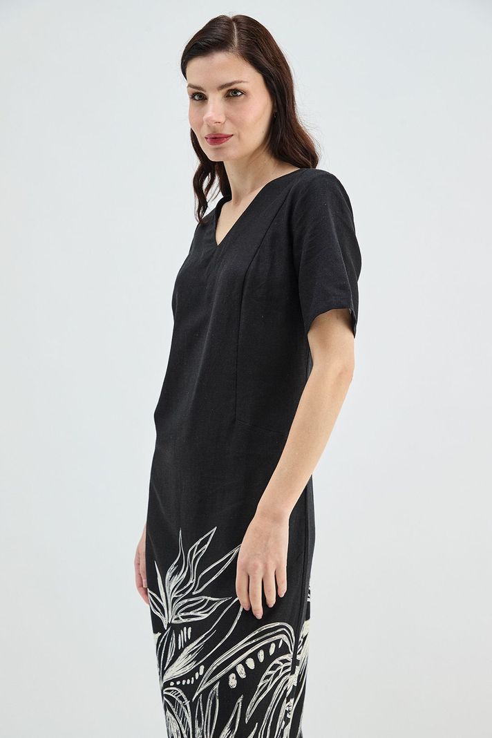Vestido Lino Estampado Negro Ma Griffe 13102224056102-1