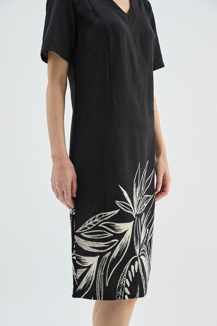Vestido Lino Estampado Negro Ma Griffe 13102224056102-2