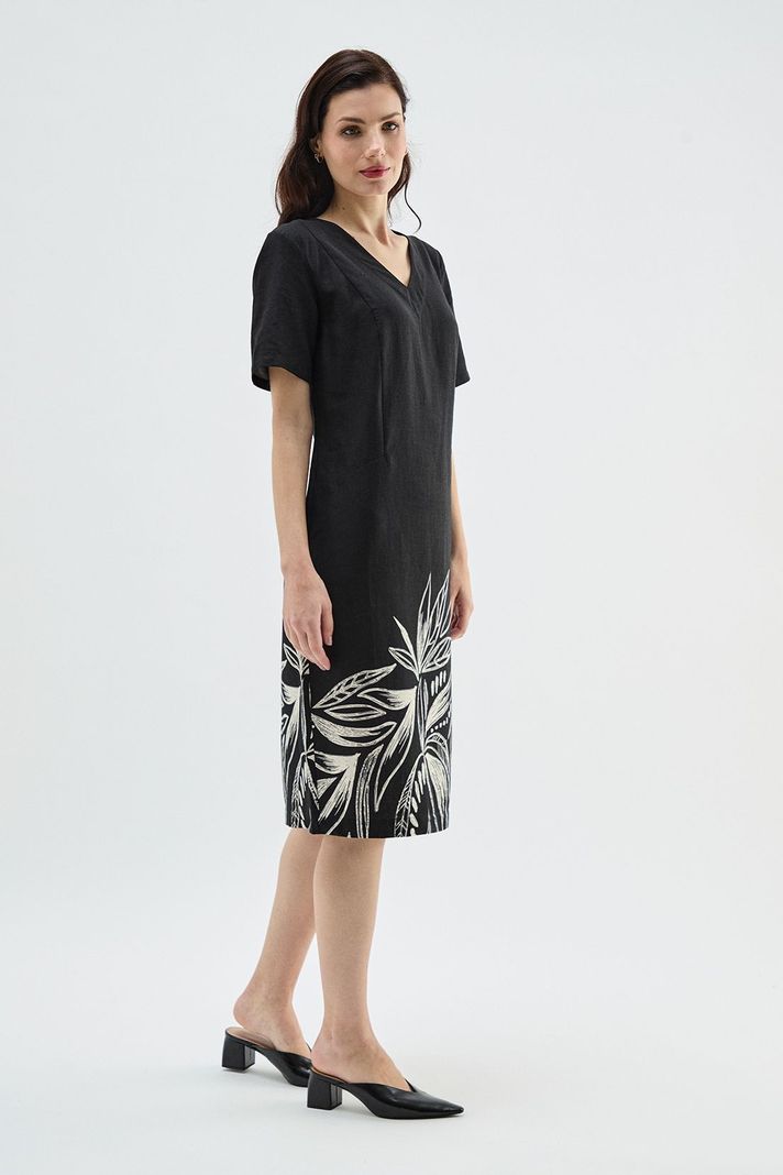 Vestido Lino Estampado Negro Ma Griffe 13102224056102-3