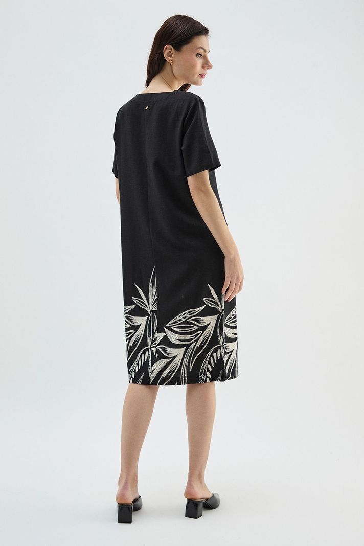 Vestido Lino Estampado Negro Ma Griffe 13102224056102-4