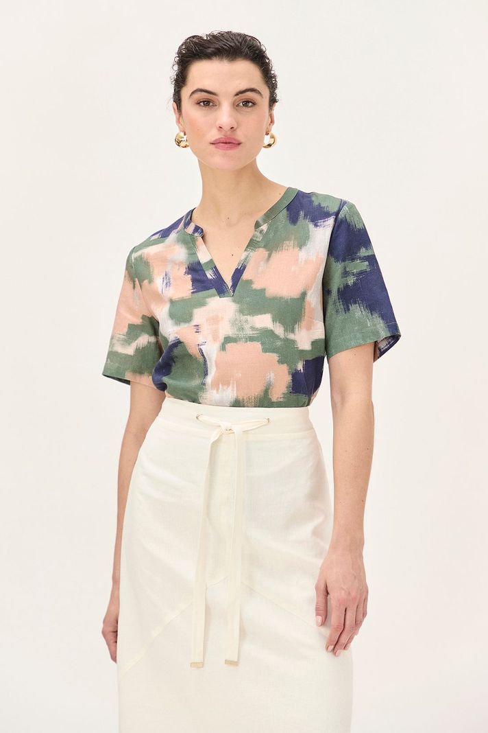 Blusa Lino Estampada Verde Ma Griffe 14102224064126-0