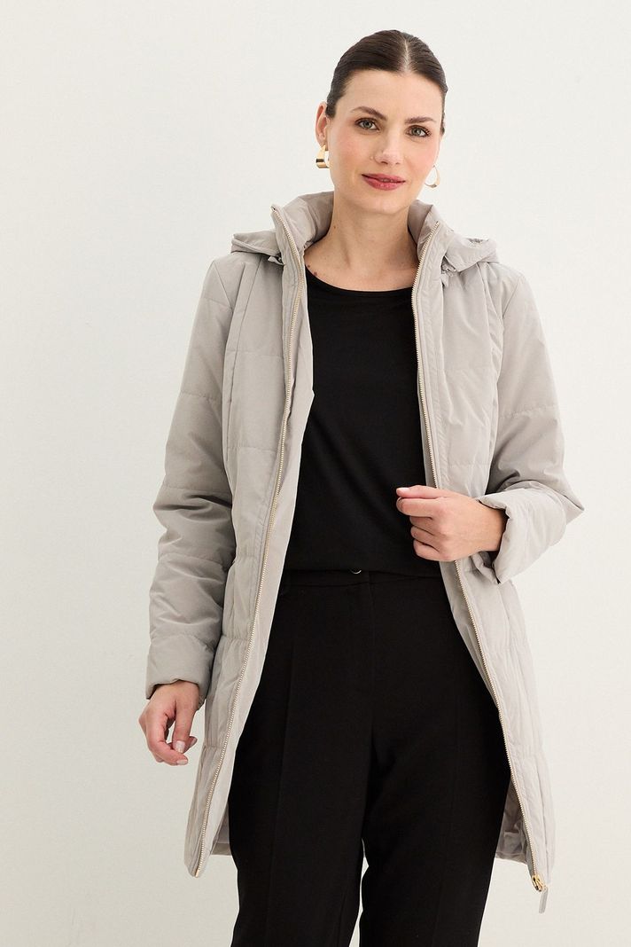 Parka Larga Con Gorro Gris 17602125007113-0