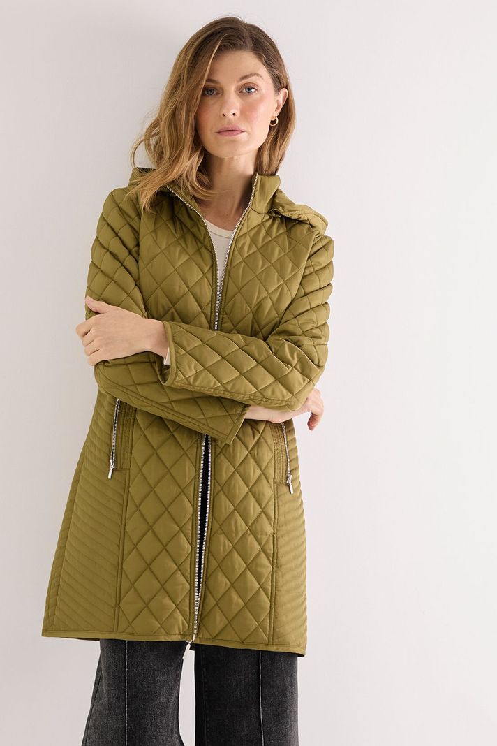 Parka Larga Con Gorro Desmontable verde musgo 17602125001107