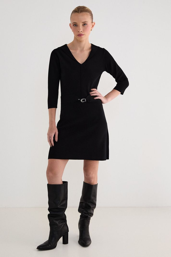 Vestido Tejido Liso Negro 13007125001102-0
