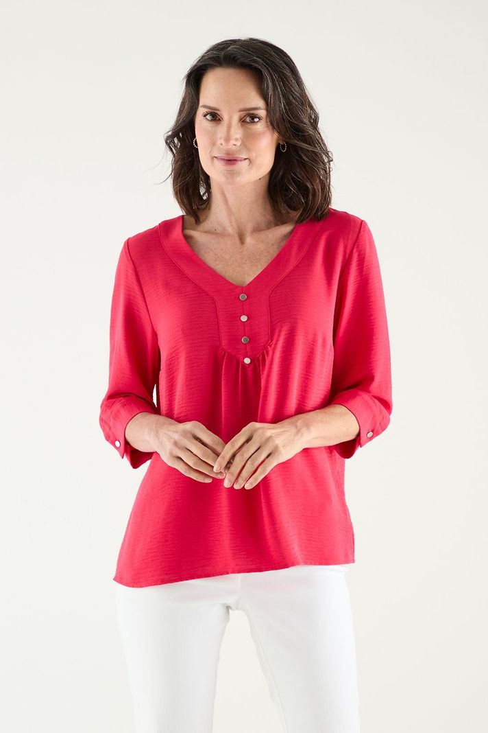 Blusa Escote En V Con Botones fucsia Ma Griffe 14002125004116-4