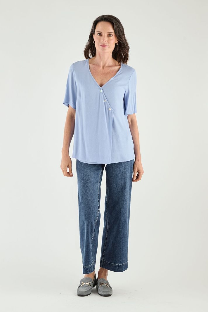 Blusa Escote En V Y Manga Corta Celeste Ma Griffe 14002125003110-0