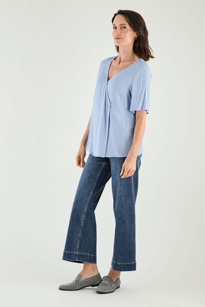 Blusa Escote En V Y Manga Corta Celeste Ma Griffe 14002125003110-2