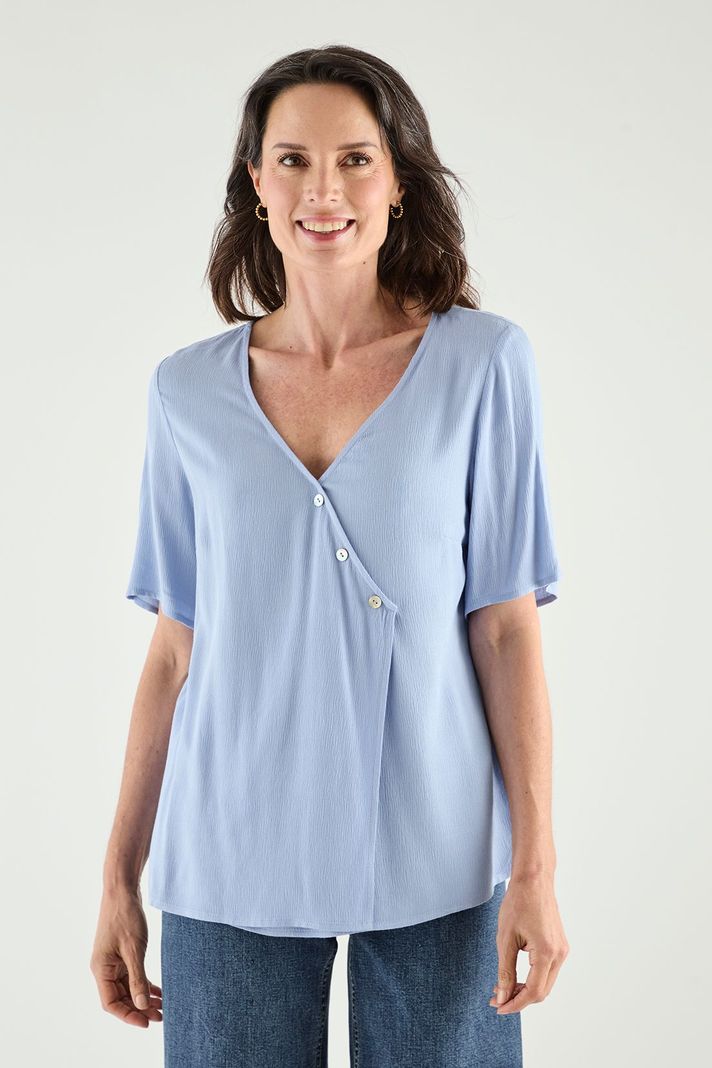 Blusa Escote En V Y Manga Corta Celeste Ma Griffe 14002125003110-4