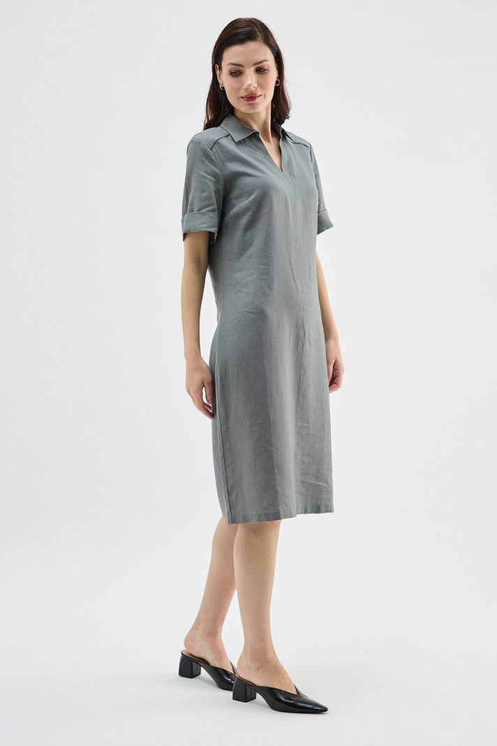 Vestido Lino Cuello Camisero Verde Ma Griffe 13002224058126-3
