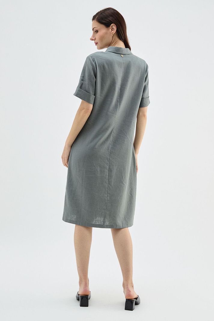 Vestido Lino Cuello Camisero Verde Ma Griffe 13002224058126-4