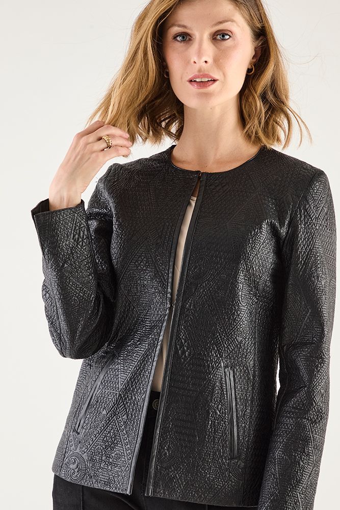Chaqueta De Pu Con Diseño Negro 17502125005102-1