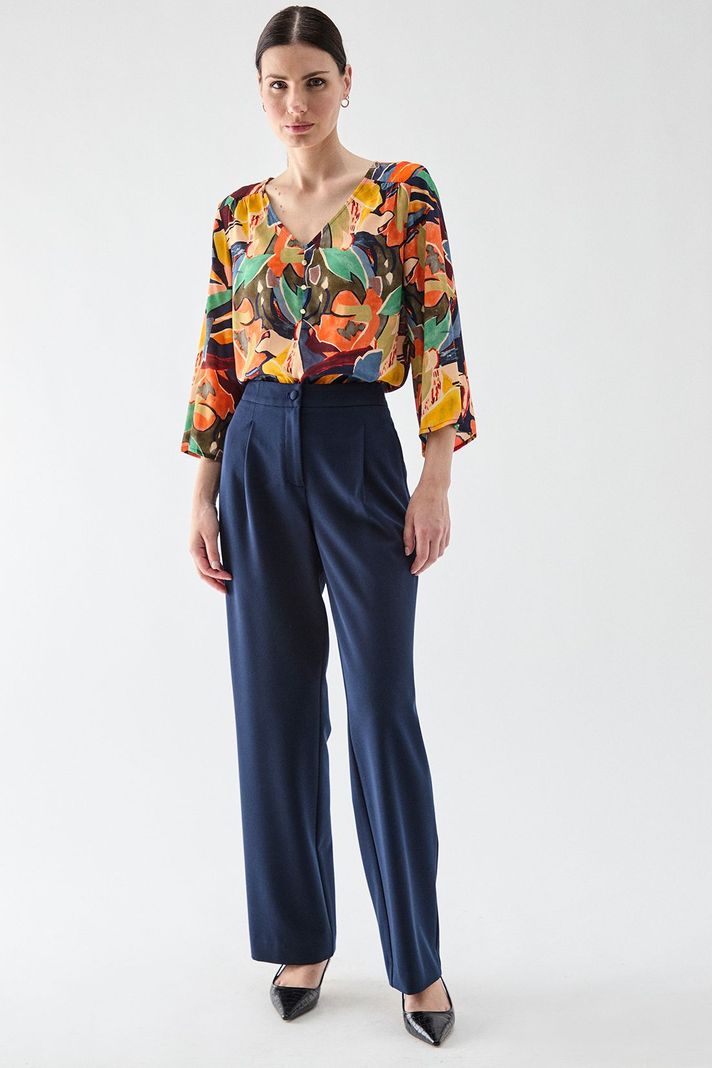 Pantalon Recto Pinzas Azul Ma Griffe 11002224058104-0