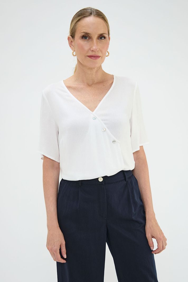 Blusa Escote En V Y Manga Corta Crudo Ma Griffe 14002125003105-0