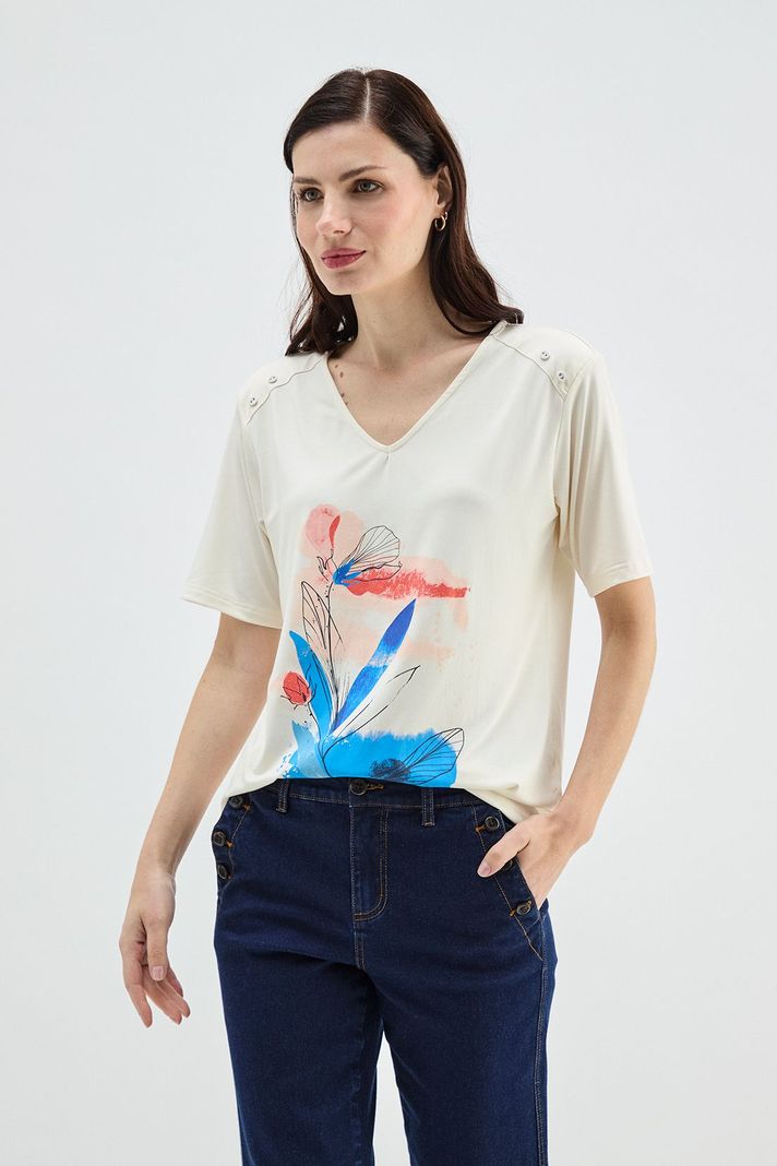 Polera Estampada Escote En V Crudo Ma Griffe 14602224001105-0