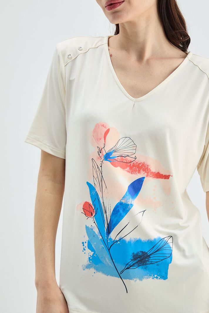 Polera Estampada Escote En V Crudo Ma Griffe 14602224001105-1