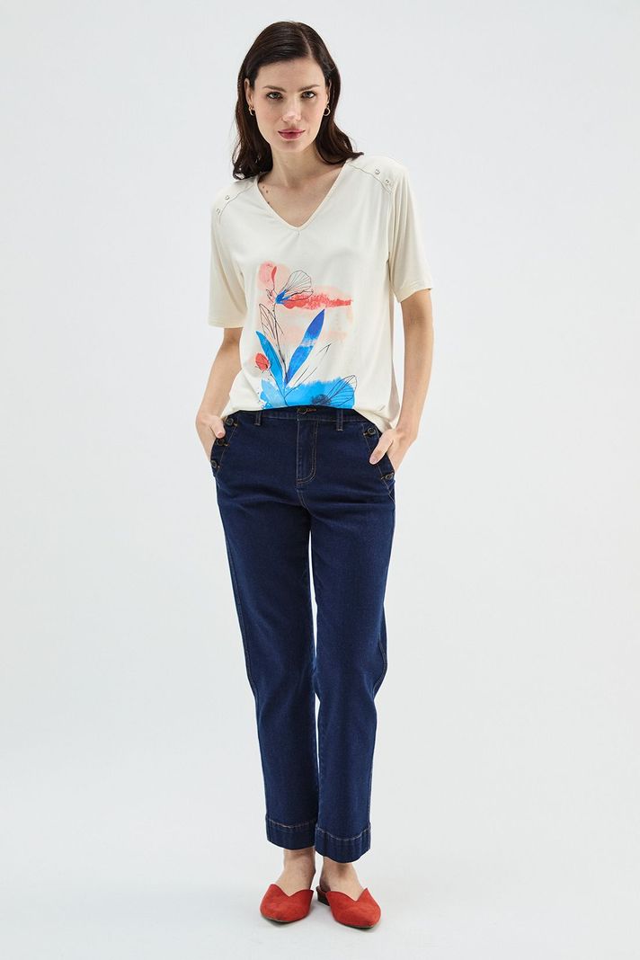 Polera Estampada Escote En V Crudo Ma Griffe 14602224001105-4