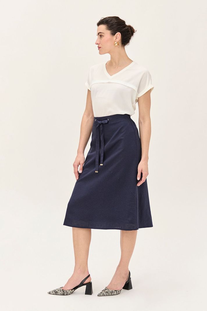 Falda Lino Evase Azul Ma Griffe 12002224054104-3