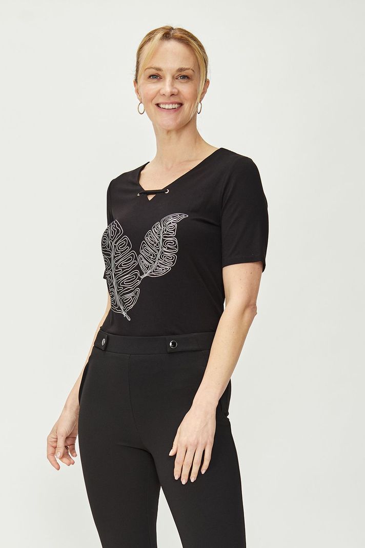 Polera Estampada Hojas Negro Ma Griffe 14602224054102-0