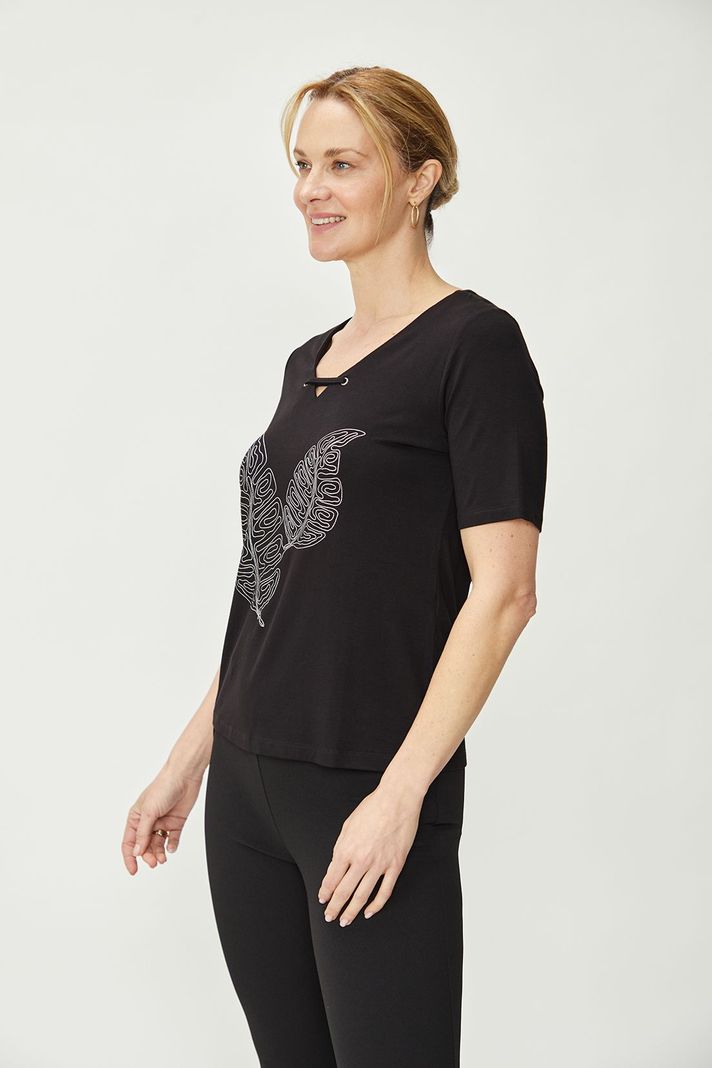 Polera Estampada Hojas Negro Ma Griffe 14602224054102-2
