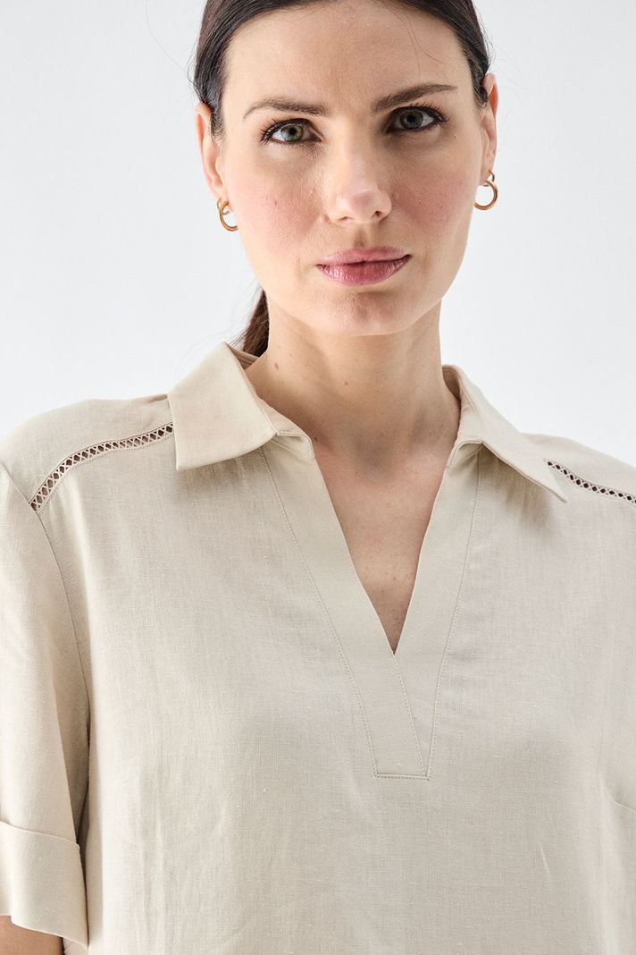Vestido Lino Cuello Camisero Beige Ma Griffe 13002224058106-2