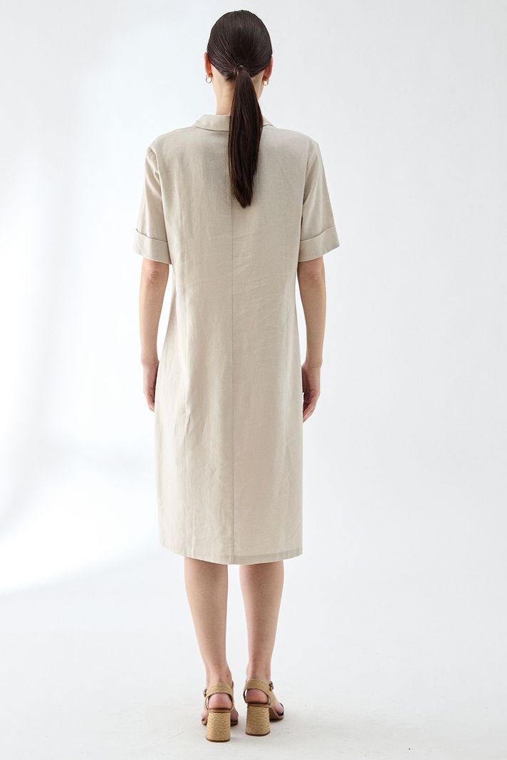 Vestido Lino Cuello Camisero Beige Ma Griffe 13002224058106-4