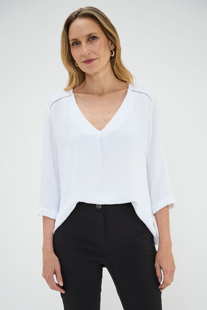 Blusa Escote En V Crudo Ma Griffe 14002224007105-0