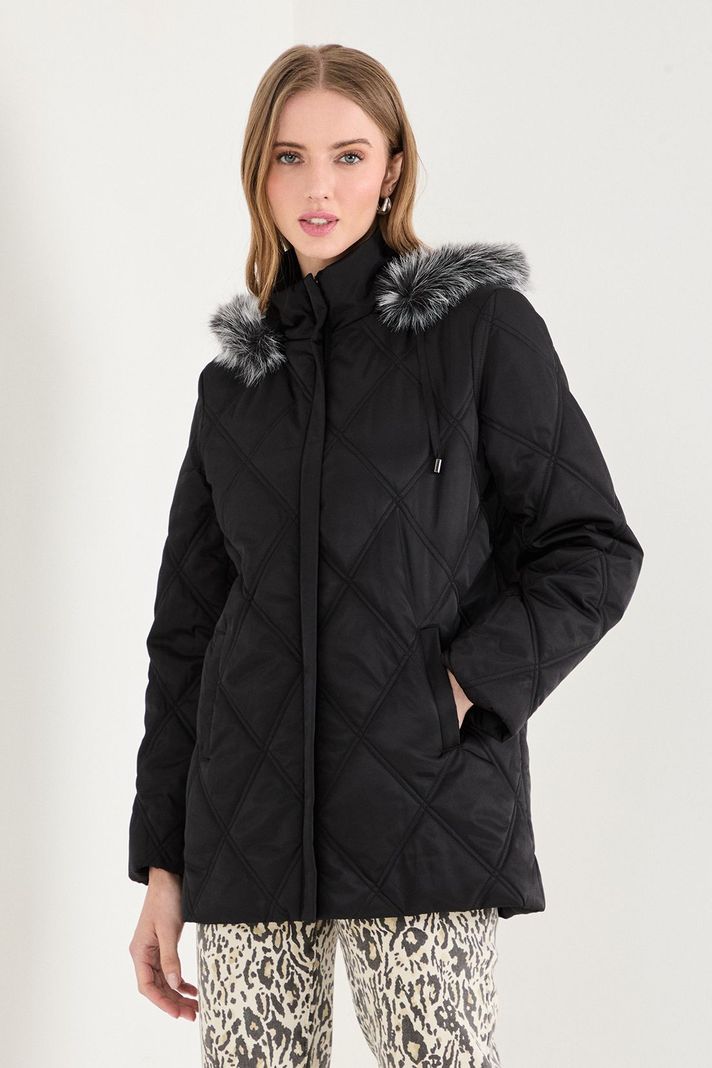 Parka Larga Gorro Desmontable Negro 17607125050102-1