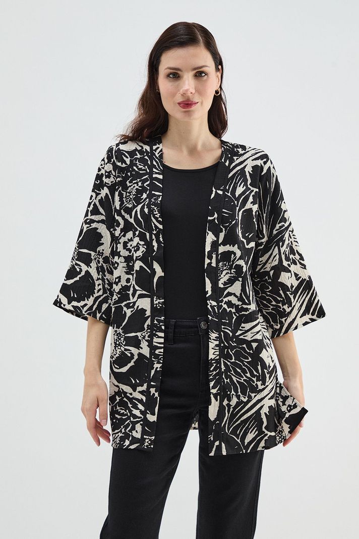 Tapado Tipo Kimono Estampado Negro Ma Griffe 15502224054102-0